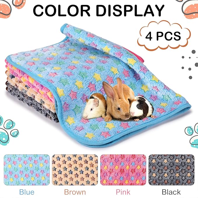 Reginary 4 Pcs Waterproof Guinea Pig Blankets Washable Small Animal Fleece Bedding Absorbent Guinea Pig Cage Liners Reusable Pet Pee Pad Sleep Mat for Hamster Ferret(Star Pattern,24 x 16 Inch)