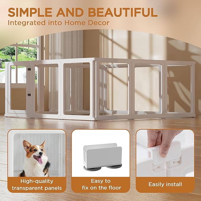 Citylife Clear Acrylic Plastic Dog Playpen Indoor,for Puppy Cat Rabbit Ferret Transparent Pet Pen,Easy Assemble Whelping Crate Kennel Cage Enclosure for Small & Medium Dogs 12 Panels