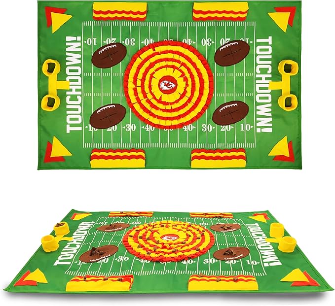 NFL Kansas City Chiefs Dog Snuffle Mat – Interactive Pet Slow Feeder, Football Field Design Food Puzzle Toy for Dogs & Cats, Foraging Activity Mat for Smarter Feeding