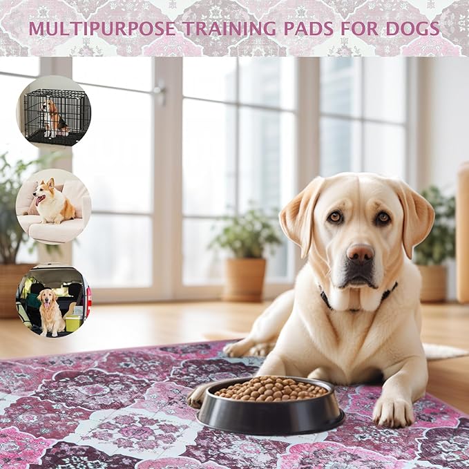 IEUUMLER Washable Pee Pads for Dogs, 2 Pack Reusable Pee Pads for Dogs Non-Slip Grip, Super Absorbent Waterproof Puppy Pads for Potty Training, Playpen, Crate, Whelping Box EU011 Pink, 24x18