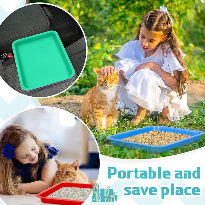 Tessco for you 3 Pcs Open Small Kitten Litter Box Rabbit Pan Waterproof Plastic Litter Tray Travel Toilet for Cats Bunny Guinea Pig Small Pet, Easy Clean(Fresh Color,15.1 x 12 x 1.4 Inch)