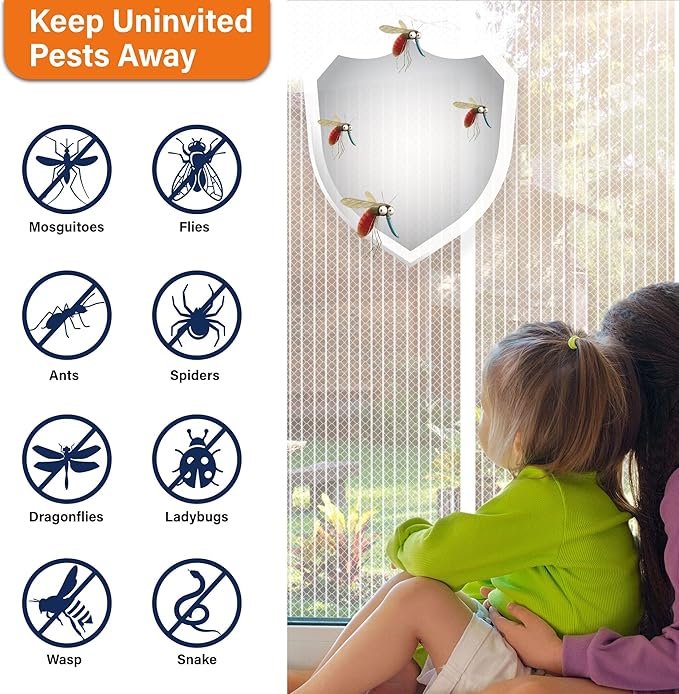 Magnetic Screen Door, Heavy Duty Door Screen Magnetic Closure Keep Bugs Out,Pet & Kid Friendly,Hands Free Door Screen Fit Door Size 32 x 80 Inches White