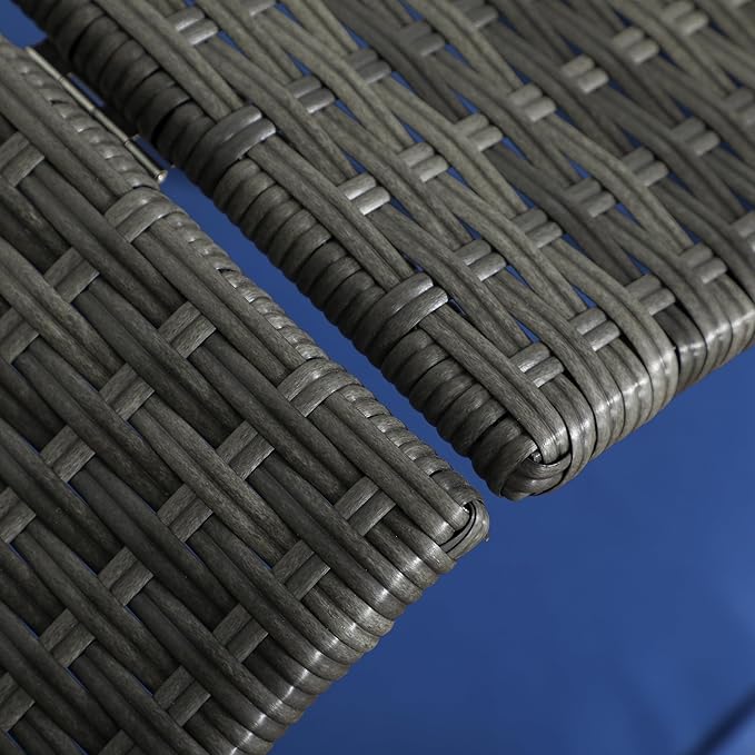 PawHut Wicker Dog House Outdoor with Canopy, Rattan Dog Bed with Water-Resistant Cushion, Raised Dog Bed for Small, Medium Dogs up to 66 lbs, 19.75" in Length, Gray Wicker, Dark Blue Cushion