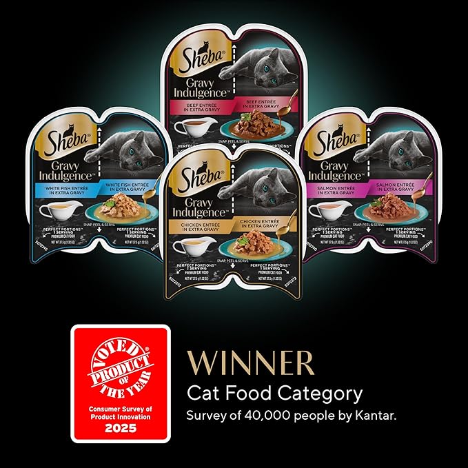 Sheba Gravy Indulgence Adult Wet Cat Food Salmon Entree in Extra Gravy, 2.6 oz. Twin-Pack Trays (24 Count, 48 Servings)