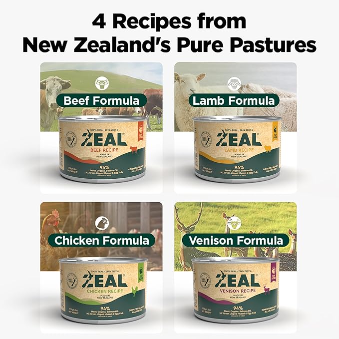 ZEAL New Zealand Canned Wet Dog Food – High Protein, Pure Nutrition, Grain-Free with Superfoods (Lamb, 6oz Can, 12-Pack Tray)