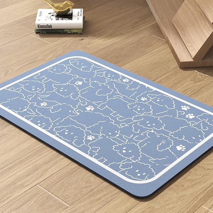 Pet Feeding Mat-Absorbent Dog Mat for Food and Water Bowl-No Stains Quick Dry Water Dispenser Mat-Dog Accessories Pet Supplies-Bowl for Messy Drinkers(BLUEDOGS,23"x34"