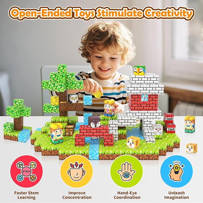 Magnetic Blocks with Forest Animals Toys, Build Mine Magnet World Set, Magnetic Tiles Building for Boys & Girls Age 4-8 5-7, STEM Montessori Sensory Toys for 3+ Toddlers Kids Gifts