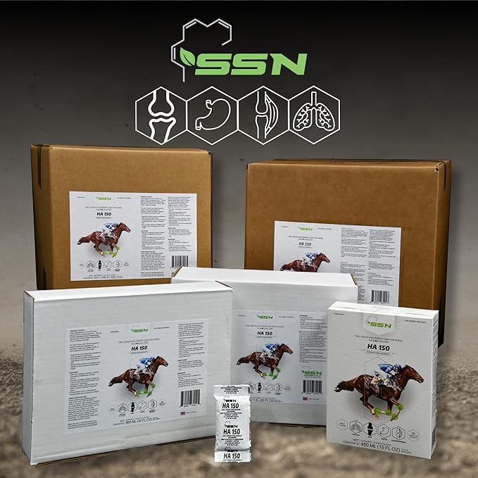 SSN HA 150 - 4 In 1 Horse Supplement - 60 Servings - Equine Joint, Gastric, Ligament/Tendon, Lung Capillary Health - Glucosamine Alternative - (60 Pack, 150mg Sodium Hyaluronate per Serving)