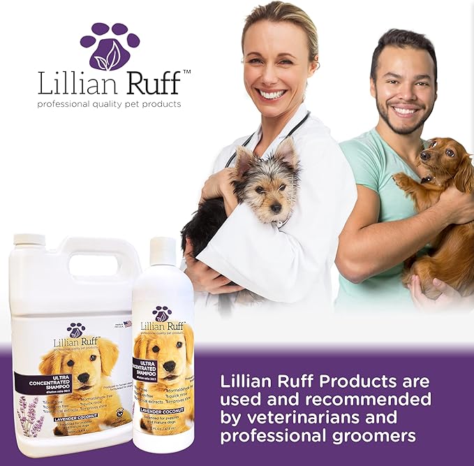 Lillian Ruff High Concentrate Professional Grooming Shampoo for Dogs with Hydrating Essential Oils – 30:1 Concentration for Bathing System - Clean, Condition, & Deodorize Dry, Sensitive Skin (16oz)