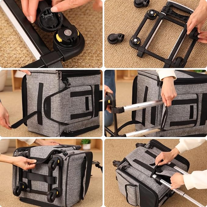 HSC PET Cat Strollers for Small Dog Carriers Backpacks Pets Travel Strollers Puppy Detachable Rolling Softsides Carrier Slide with Wheels,Small Animal Like Bunny Rabbit Kittens Puppy Outdoor (Grey)