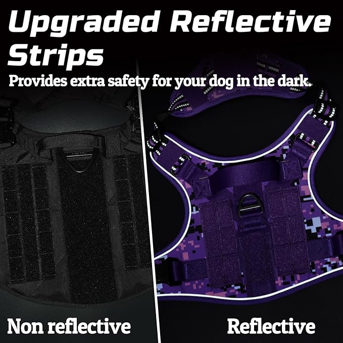 rabbitgoo Tactical Dog Harness for Large Dogs, No Pull Military Service Vest with Handle & Molle, Easy Control for Training Walking, Adjustable Reflective Straps, Purple Camo, XL