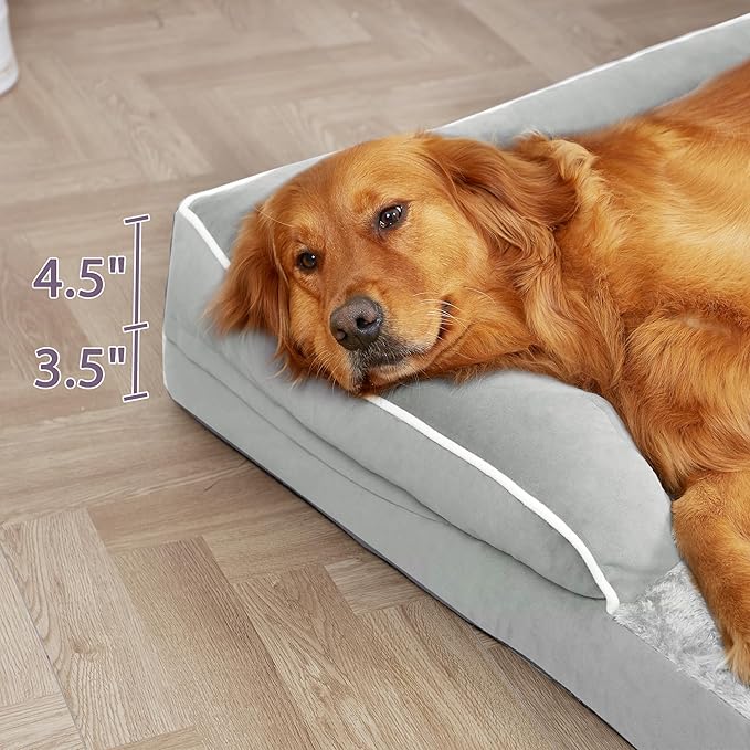 XXL Dog Bed with Bolsters, Orthopedic Dog Bed for Extra Large Dogs, Waterproof Pet Couch Beds XLarge, Big Pet Sofa with Removable Washable Cover, Nonskid Bottom (XX-Large,Grey White)