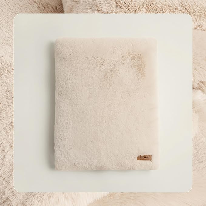 UnHide Floof Pet Pillow - Extra Soft Dog Bed Pillow- Removable Faux Fur Cover - Machine Washable - Helps Ease Pet Anxiety & Provides The Perfect Sleep, 28 x 36 x 5, 10lbs - Beige