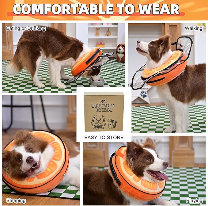 KOOLTAIL Inflatable Dog Cone Collar, Protective Dog Recovery E Collar for Medium Large Dogs After Surgery, Soft Adjustable Dog Neck Donut Cone with Enhanced Anti-Licking Does Not Impede Vision, M+