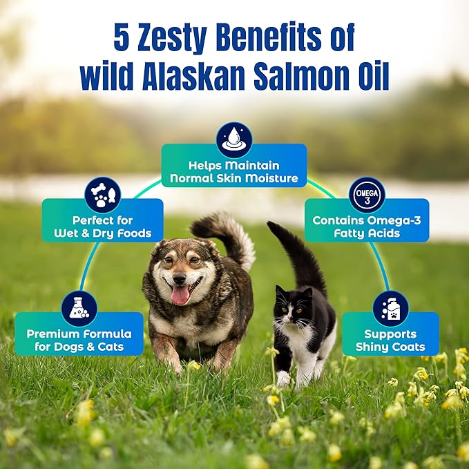 Life Line Pet Nutrition Wild Alaskan Fish Oil Omega-3 Supplement for Skin & Coat – Supports Brain, Eye & Heart Health in Dogs & Cats, 16.5oz