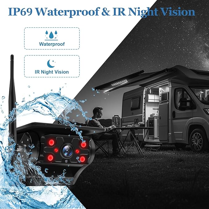 VEKOOTO Magnetic Solar Wireless Backup Camera VK7, 7'' IPS Touchscreen Monitor HD1080P No Wiring 15,000mAh Rechargeable Camera System for Hitching Gooseneck Horse Trailer RV Camper Car Truck