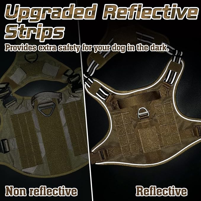rabbitgoo Tactical Dog Harness for Large Dogs, No Pull Military Service Vest with Handle & Molle, Easy Control for Training Walking, Adjustable Reflective Straps, Brown, XL