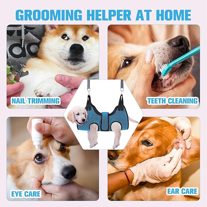 PAWCHIE Dog Grooming Hammock Harness for Dog Cat with Pet Nail Clipper Trimmer-Breathable Cat Hanger Sling for Trimming Clipping Nails-Dog Hammock Restraint Bag for Small Medium Large Dog,Dark Blue XS