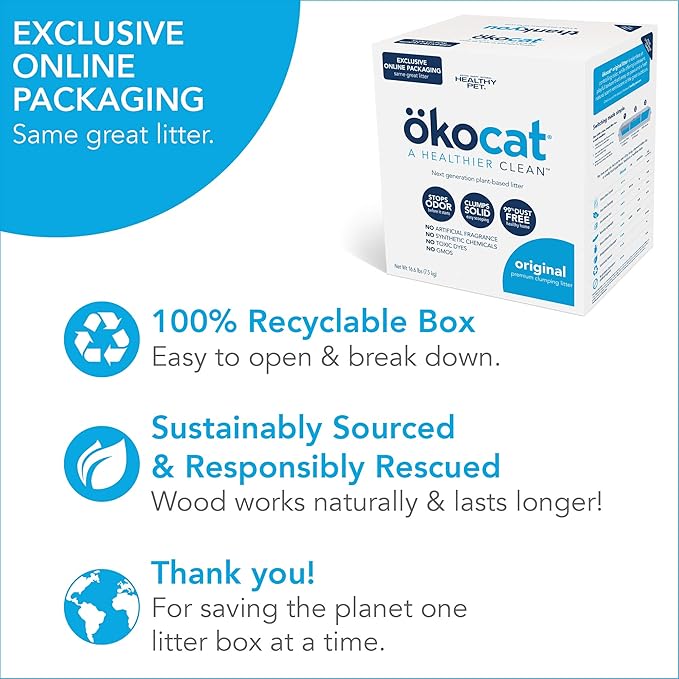ökocat Original Low-Dust Natural Wood Clumping Cat Litter with Odor Control 16.6 lbs Large