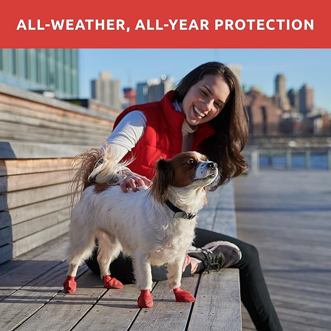 PawZ Rubber Dog Boots for Paws up to 2 1/2", 24 Total (2 Packs of 12) - All-Weather Dog Booties for Hot Pavement, Snow, Mud, and Rain - Waterproof, Anti Slip Dog Socks - Small, Red