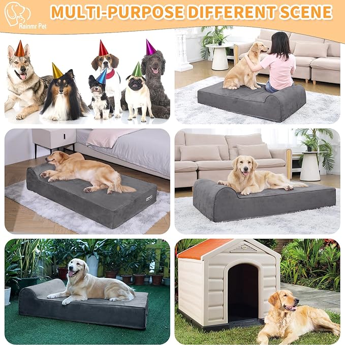 Orthopedic Dog Beds for Large Dogs, 7" Memory Foam Dog Beds with Waterproof Liner, Chew Proof Microsuede Cover, Removable and Washable, Nonskid Bottom, 48"x30" L Grey