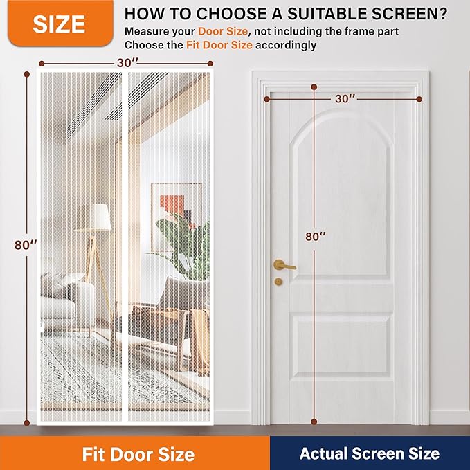 Magnetic Screen Door,Screen Door Mesh,Keep Bugs Out, Heavy-Duty Mesh Curtain,Pet and Kid Friendly, Works with Front Doors, Sliding Doors(38x82 Inch White