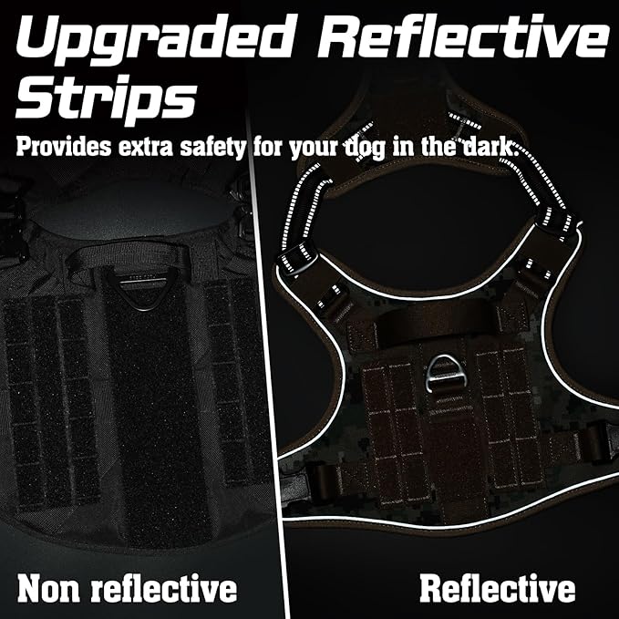 rabbitgoo Tactical Dog Harness for Large Dogs, No Pull Military Service Vest with Handle & Molle, Easy Control for Training Walking, Adjustable Reflective Straps, Brown camo, XL