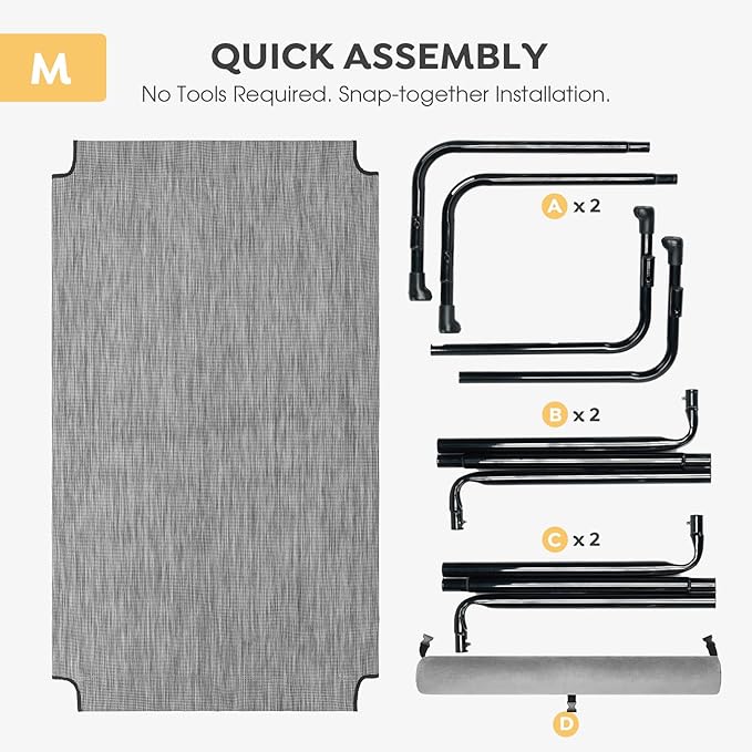 Veehoo Medium Elevated Dog Bed, Outdoor Raised Dog Cot Hammock Bed with One-Sided Removable Headrest Bolster, Cooling Breathable Washable Teslin Mesh, Off Ground, Anti-Slip, M, CWC2204BCP