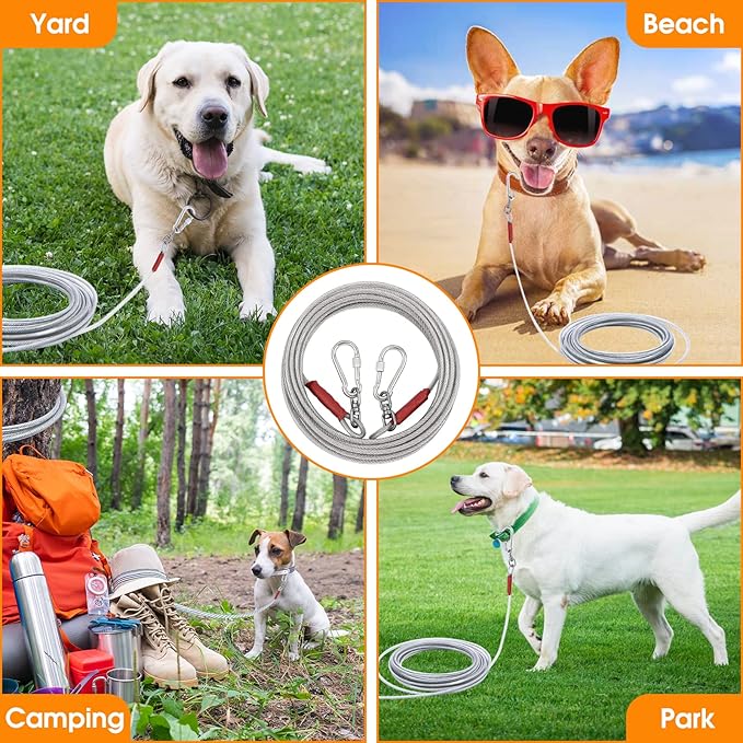 Dog Tie Out Cable for Dogs Outside Up to 125/250lbs,10/20/30/50FT Long Dog Leashe&Chains,Small-Large Dogs Runner Cable for Yard,Heavy Duty Lead Line for Outdoor,Camping,Yard(250lbs 30FT, Silver)