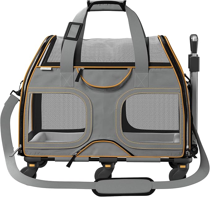 Katziela Rolling Pet Carrier - Airline Compliant with Removable Wheels - TSA Approved for Small Dogs and Cats - Soft FAA Travel Airplane Underseat Wheeled Luggage