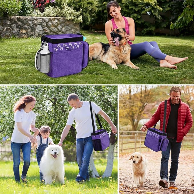 Dog Travel Bag with Treat Pouch, Airline Approved Dog Bags for Traveling, 2 Dog Food Travel Container, 2 Travel Bowls, Weekend Dog Travel Bag for Supplies, Dog Travel Kit Accessories