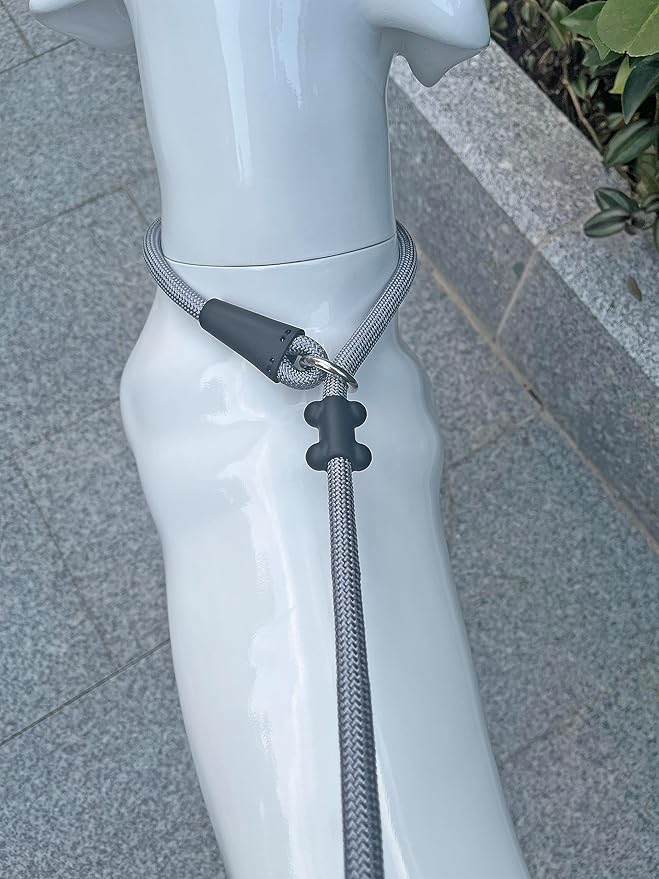 Slip Lead Dog Leash,Strong Nylon Rope Leash and Padded Handle,No Pull Outdoor Walking Training Lead for Small Medium Large Dogs(Grey, 1/2"×6ft)