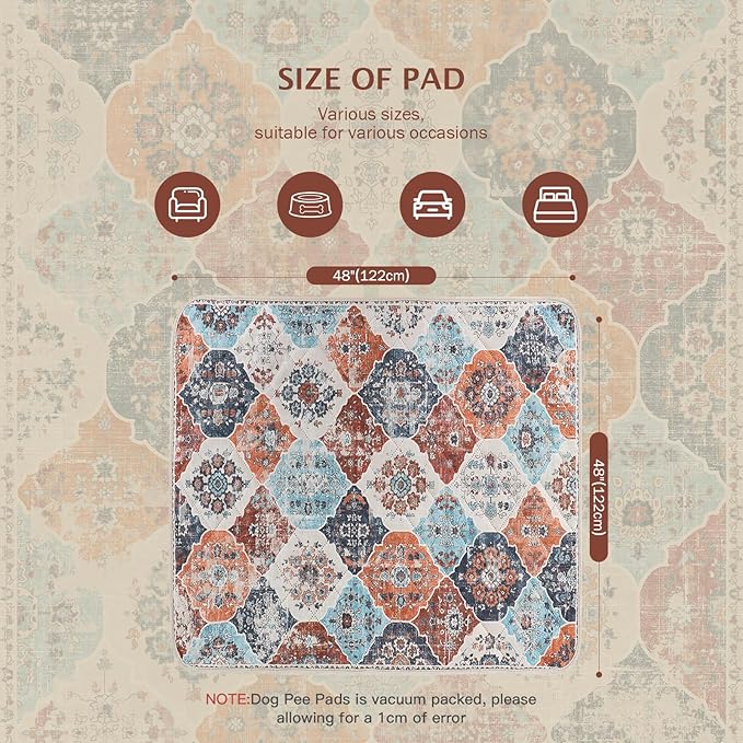 IEUUMLER Washable Pee Pads for Dogs, 1 Pack Reusable Non-Slip Grip, Super Absorbent Waterproof Puppy Pads for Potty Training, Playpen, Crate, Whelping Box EU011 (Orange, 48" x 48")