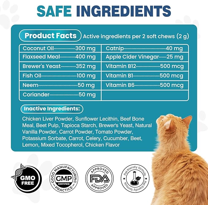 Chewable Flea Treatment for Cats Flea and Tick Prevention for Cats Chewables Fleas Chewables for Cat of All Breeds and Ages 300 Chewable Tablets