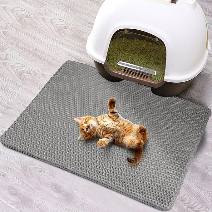 Cat Litter Mat Double Layer Waterproof Urine Proof Trapping Mat 2 Pack (Gray, 24x15 Inch)