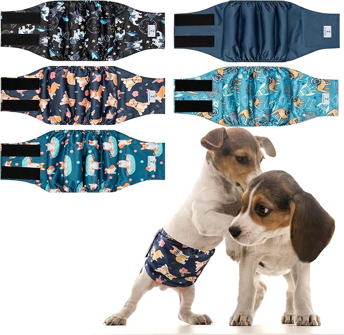 5 Pack Dog Diapers Male,Reusable Leakproof Pet Soft Dog Belly Band Wraps,High Absorbency Male Dog Diaper,Wider Washable Belly Band for Doggy Incontinence and Puppy Training