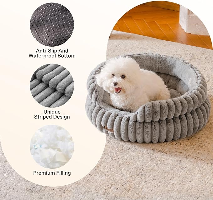 MEWOOFUN Cat Beds for Indoor Cats, Washable Dog Bed for Small Dogs, Round Pet Bed for Puppy and Kitten with Anti-Slip Bottom (Grey, 20"x20"x8")