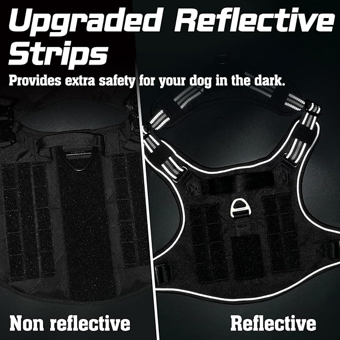 rabbitgoo Tactical Dog Harness for Large Dogs, No Pull Military Service Vest with Handle & Molle, Easy Control for Training Walking, Adjustable Reflective Straps, Black, XL