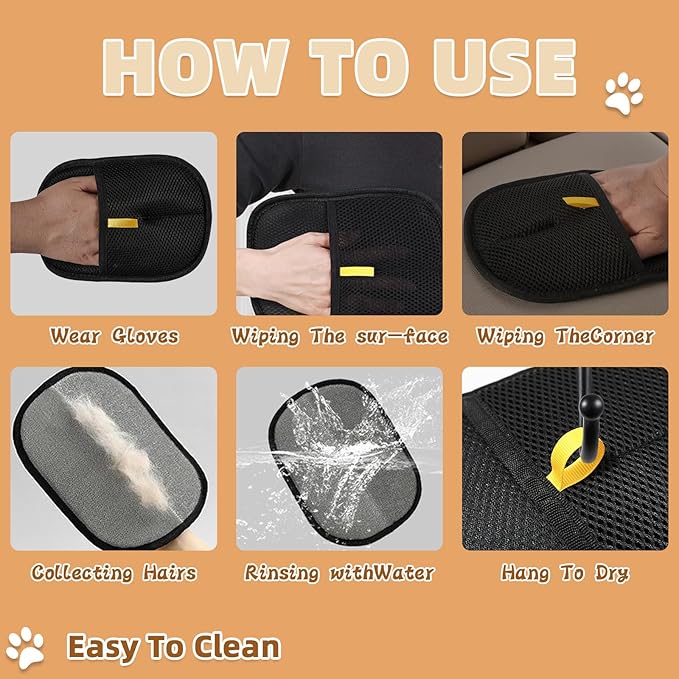 Pet Hair Remover Gloves for Cats & Dogs, Electrostatic Pet Hair Removal Gloves Brush for Pets Hair, Pet Hair Clean Up,Pet Hair Remover for Furniture