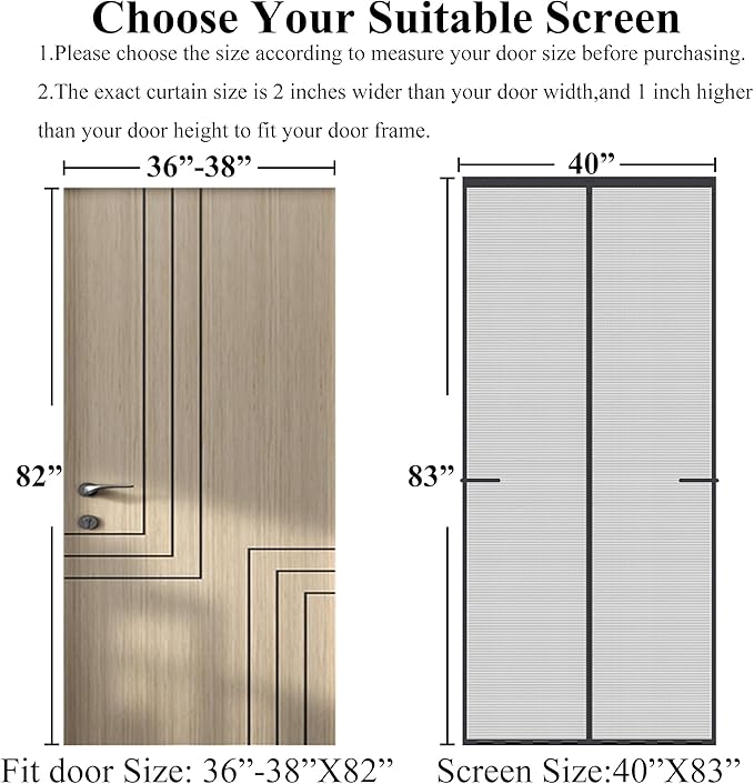 Magnetic Screen Door Upgraded-Model Full Strip Magnets,Fiberglass Heavy Duty Mesh,Retractable Door Screen Magnetic Closure for Single Front Sliding Door