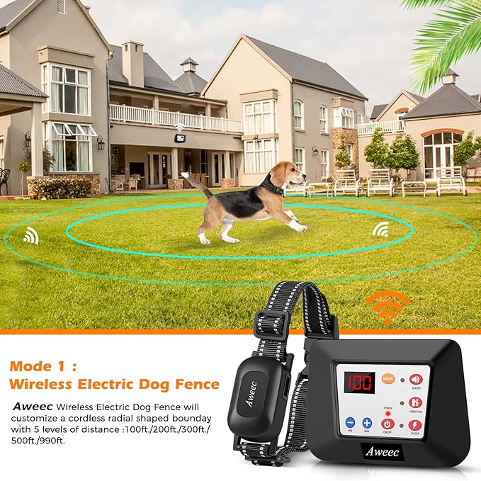 Wireless Dog Fence, 2025 Compact Electric Dog Fence & Remote Training Collar, Rechargeable Wireless Fence in Large Yards, Adjustable Pet Containment System for Big Small Dog (Receiver Collar)