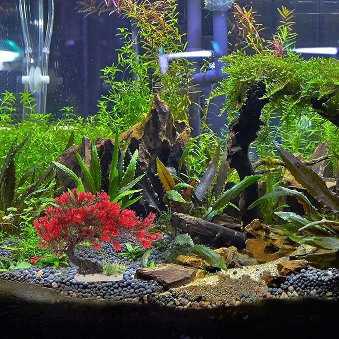 BESTOYARD Fish Tank Decor Artificial Plastic Bonsai Tree, Red Aquarium Ornament for Fish Tanks, 11.81 X 9.05 X 3.93 Inches