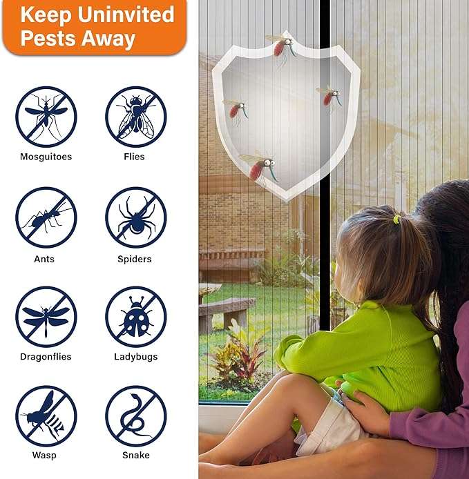 Magnetic Screen Door,Screen Door Mesh,Keep Bugs Out, Easy Install Works with Front Doors, Sliding Doors,Fit Door Size 32 x 78 Inches