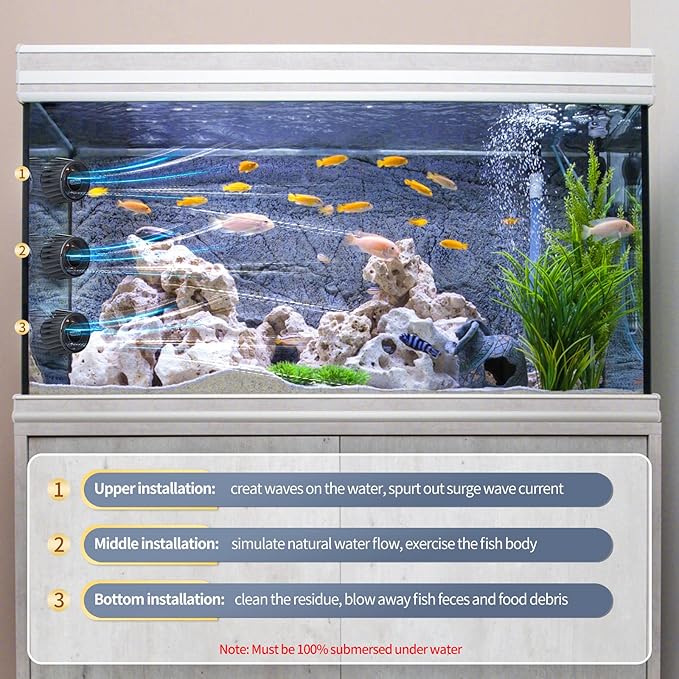 Aquarium Wave Maker With Controller, 3400 GPH DC Circulation Pump, Ultra-Quiet Fish Tank Powerhead with Magnetic Mount Suction for 60-120 Gal Freshwater Saltwater Tank