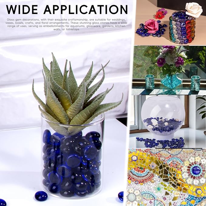 1 LB Blue Glass Marbles, Mini Flat Glass Beads~150 PCS for Vase Fillers, Floral Bottom Mancala Gems Pebbles Fish Tank Rocks for Table Aquarium,Home Decor Art Craft Supplies(0.5"~0.7")