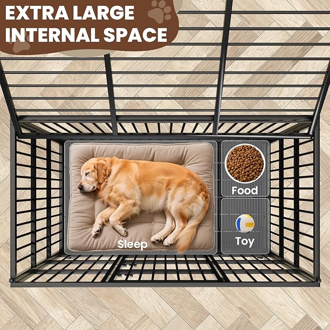 LEVELEVE 48 Inch Heavy Duty Indestructible Dog Crates for Large Dogs,Escape Proof Dog Cage Large Dogs with Lockable Wheels,Dog Kennel Furniture Indoor&Outside
