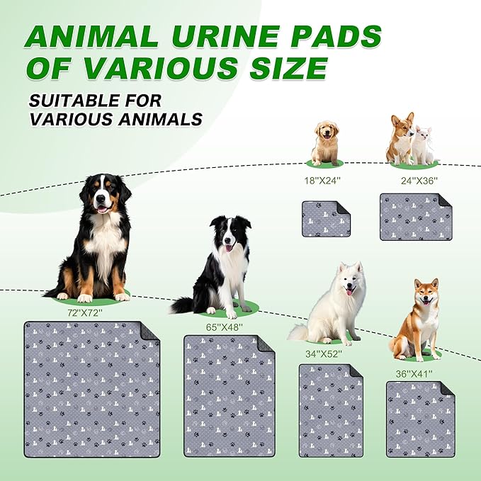 Washable Pee Pads for Dogs Mat, 2 Pack Absorbent Reusable Training Dog Pads Pet Puppy Pads, Non-Slip Potty Pads for Whelping, Playpen, Crate, Bed, Grey 32"x52"