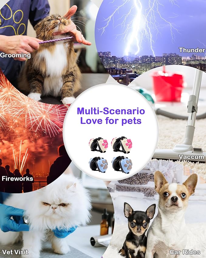 Calming Earmuffs for Cats and Small Dogs - for Anxiety Relief - Noise Canceling for Fireworks, Thunderstorms, Pet Grooming & Force Drying - Dog Ear Muffs Noise Protection (White, Medium)