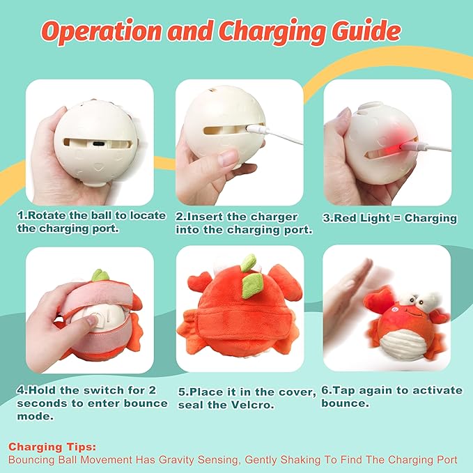 Crab Interactive Dog Toys – Rechargeable Self-Play Toy with Motion-Activated Ball & Music Recording Modes for Small, Medium & Large Dogs, Moving Dog Toy to Keep Them Busy