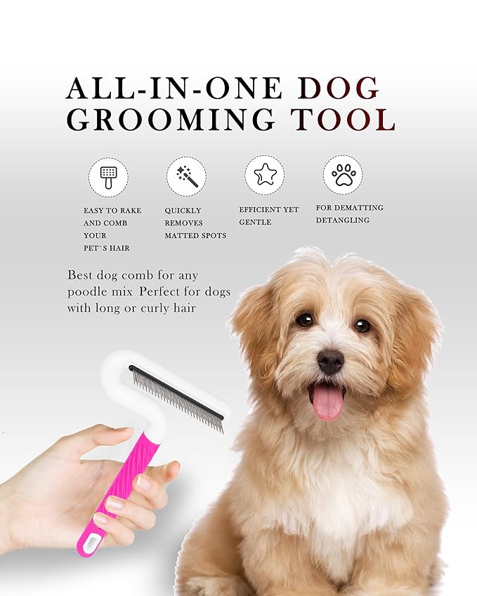 Pet Flea Comb for Dogs & Cats - Grooming Tool with Long & Short Steel Teeth, Safely Removes Tangles and Knots, Gentle Detangling Brush for Pet Hair (TG2044)